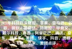 2024年科技巨头财报，苹果、亚马逊、谷歌、微软、英伟达、特斯拉、甲骨文、戴尔科技、惠普、阿里巴巴、腾讯、京东、拼多多、美团、快手、抖音、携程、飞猪、小米、美团点评。