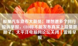 极星汽车宣布大裁员；理想遭多个同行投诉举报，CEO称不能发布真实上险量数据了；太平洋电脑网论坛关闭｜雷峰早报