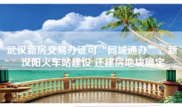 武汉新房交易办证可“同城通办”，新汉阳火车站建设 还建房地块确定
