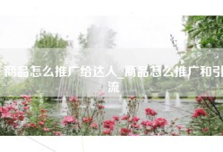 商品怎么推广给达人_商品怎么推广和引流