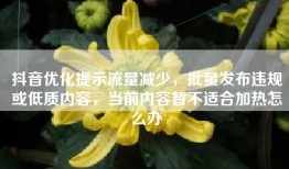 抖音优化提示流量减少，批量发布违规或低质内容，当前内容暂不适合加热怎么办