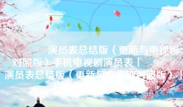 🐑演员表总结版(更新与电视剧对照版)手机电视剧演员表「🐑演员表总结版(更新与电视剧对照版)」