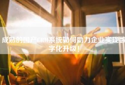 成熟的国产CRM系统如何助力企业实现数字化升级！