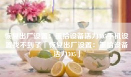 恢复出厂设置：重拾设备活力305手机设置找不到了「恢复出厂设置：重拾设备活力305」