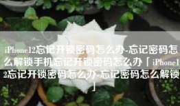 iPhone12忘记开锁密码怎么办-忘记密码怎么解锁手机忘记开锁密码怎么办「iPhone12忘记开锁密码怎么办-忘记密码怎么解锁」
