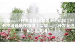 荣耀magic5开发者选项怎么关闭荣耀手机开发者选项在哪里「荣耀magic5开发者选项怎么关闭」