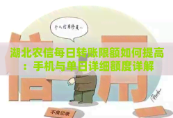 湖北农信每日转账限额如何提高：手机与单日详细额度详解湖北农信手机银行「湖北农信每日转账限额如何提高：手机与单日详细额度详解」