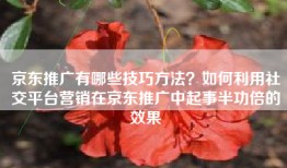 京东推广有哪些技巧方法？如何利用社交平台营销在京东推广中起事半功倍的效果