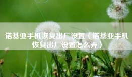 诺基亚手机恢复出厂设置（诺基亚手机恢复出厂设置怎么弄）