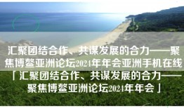 汇聚团结合作、共谋发展的合力——聚焦博鳌亚洲论坛2024年年会亚洲手机在线「汇聚团结合作、共谋发展的合力——聚焦博鳌亚洲论坛2024年年会」