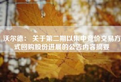 沃尔德： 关于第二期以集中竞价交易方式回购股份进展的公告内容摘要