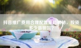 抖音推广费用合理配置策略揭秘，投资多少最明智？