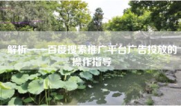 解析——百度搜索推广平台广告投放的操作指导