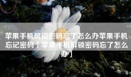 苹果手机屏锁密码忘了怎么办苹果手机忘记密码「苹果手机屏锁密码忘了怎么办」