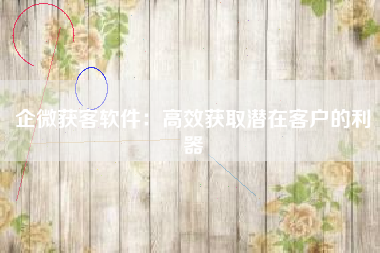 企微获客软件：高效获取潜在客户的利器
