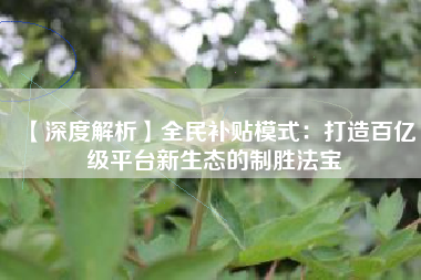 【深度解析】全民补贴模式：打造百亿级平台新生态的制胜法宝