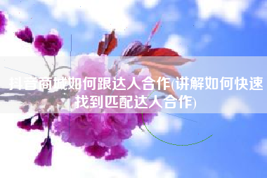 抖音商城如何跟达人合作(讲解如何快速找到匹配达人合作)