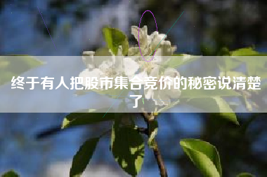 终于有人把股市集合竞价的秘密说清楚了