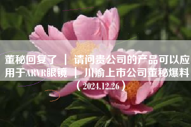 董秘回复了 ｜ 请问贵公司的产品可以应用于ARVR眼镜 ｜ 川渝上市公司董秘爆料（2024.12.26）