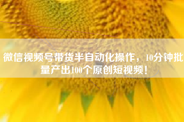 微信视频号带货半自动化操作，10分钟批量产出100个原创短视频！