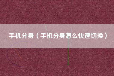 手机分身（手机分身怎么快速切换）