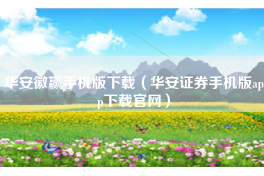 华安徽赢手机版下载（华安证券手机版app下载官网）