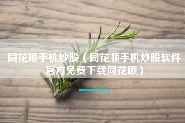 同花顺手机炒股（同花顺手机炒股软件官方免费下载同花顺）