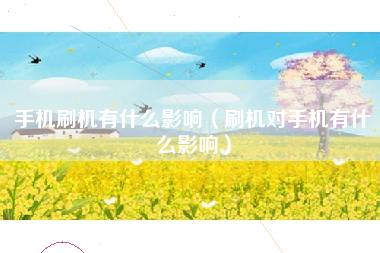 手机刷机有什么影响（刷机对手机有什么影响）