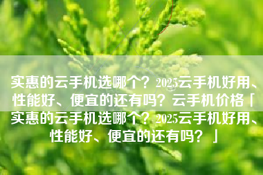 实惠的云手机选哪个？2025云手机好用、性能好、便宜的还有吗？云手机价格「实惠的云手机选哪个？2025云手机好用、性能好、便宜的还有吗？」