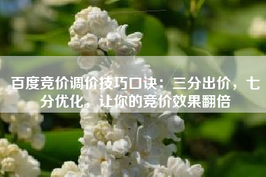 百度竞价调价技巧口诀：三分出价，七分优化，让你的竞价效果翻倍