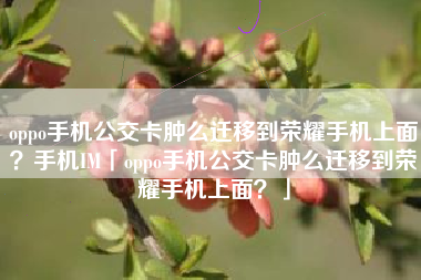 oppo手机公交卡肿么迁移到荣耀手机上面？手机IM「oppo手机公交卡肿么迁移到荣耀手机上面？」