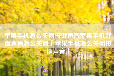 苹果手机怎么关闭按键声音苹果手机键盘声音怎么关闭「苹果手机怎么关闭按键声音」