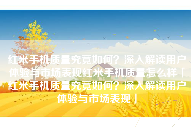 红米手机质量究竟如何？深入解读用户体验与市场表现红米手机质量怎么样「红米手机质量究竟如何？深入解读用户体验与市场表现」
