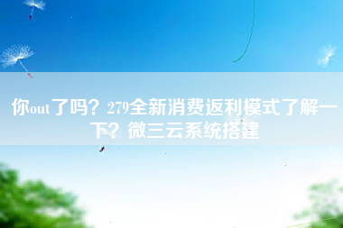 你out了吗？279全新消费返利模式了解一下？微三云系统搭建