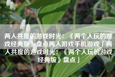 两人共度的游戏时光：《两个人玩的游戏经典版》盘点两人游戏手机游戏「两人共度的游戏时光：《两个人玩的游戏经典版》盘点」