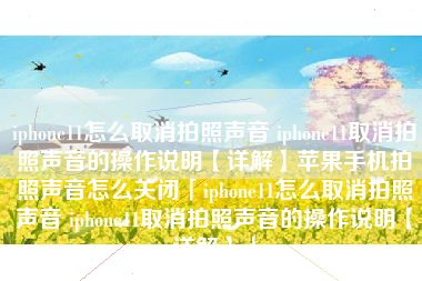 iphone11怎么取消拍照声音 iphone11取消拍照声音的操作说明【详解】苹果手机拍照声音怎么关闭「iphone11怎么取消拍照声音 iphone11取消拍照声音的操作说明【详解】」