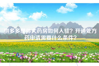 拼多多单体大药房如何入驻？开通处方药申请需要什么条件？