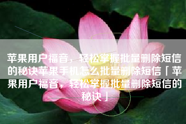 苹果用户福音，轻松掌握批量删除短信的秘诀苹果手机怎么批量删除短信「苹果用户福音，轻松掌握批量删除短信的秘诀」