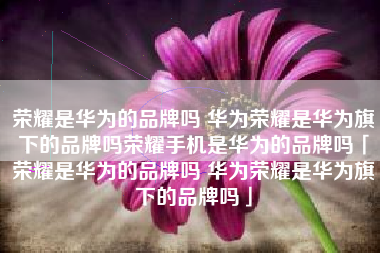 荣耀是华为的品牌吗 华为荣耀是华为旗下的品牌吗荣耀手机是华为的品牌吗「荣耀是华为的品牌吗 华为荣耀是华为旗下的品牌吗」